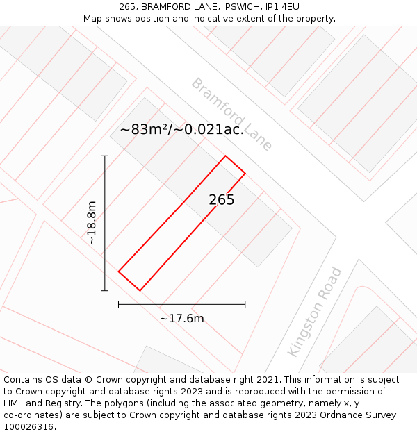 265, BRAMFORD LANE, IPSWICH, IP1 4EU: Plot and title map