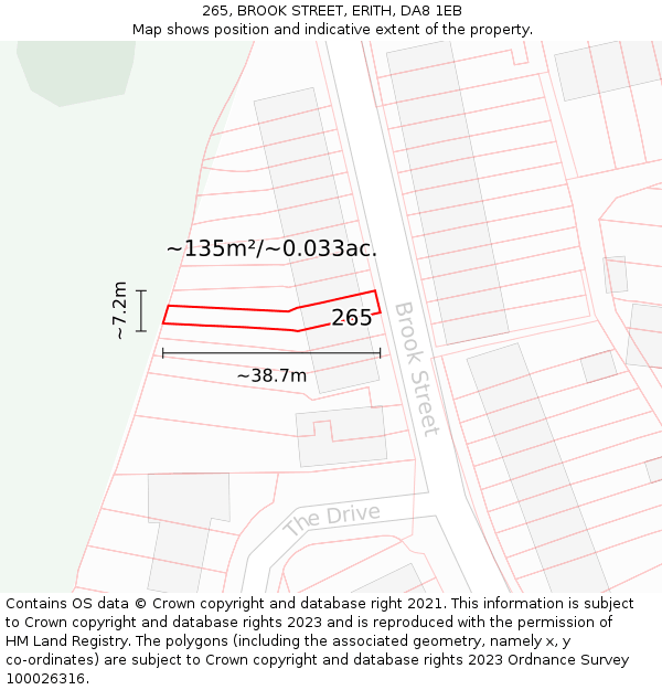 265, BROOK STREET, ERITH, DA8 1EB: Plot and title map