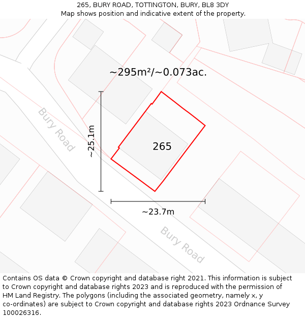 265, BURY ROAD, TOTTINGTON, BURY, BL8 3DY: Plot and title map