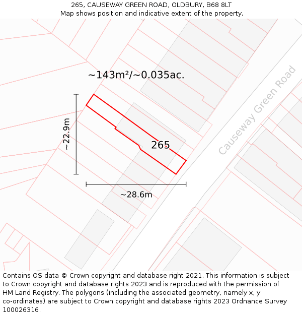 265, CAUSEWAY GREEN ROAD, OLDBURY, B68 8LT: Plot and title map