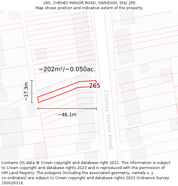 265, CHENEY MANOR ROAD, SWINDON, SN2 2PE: Plot and title map