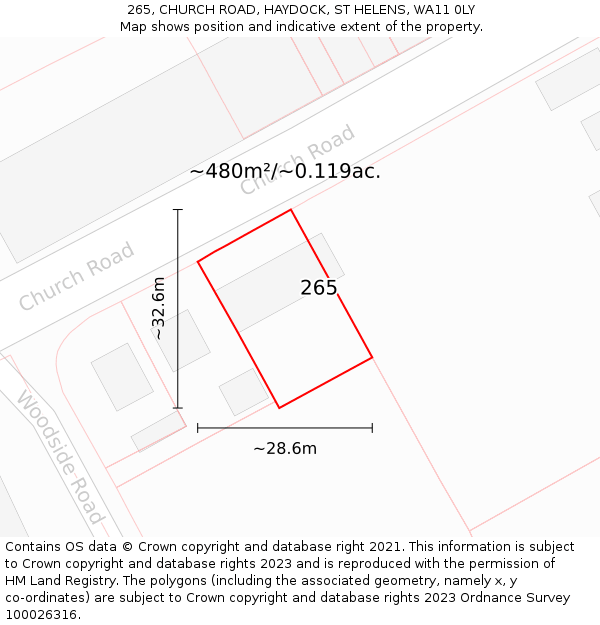 265, CHURCH ROAD, HAYDOCK, ST HELENS, WA11 0LY: Plot and title map