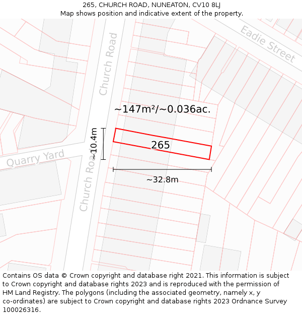 265, CHURCH ROAD, NUNEATON, CV10 8LJ: Plot and title map