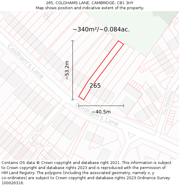 265, COLDHAMS LANE, CAMBRIDGE, CB1 3HY: Plot and title map