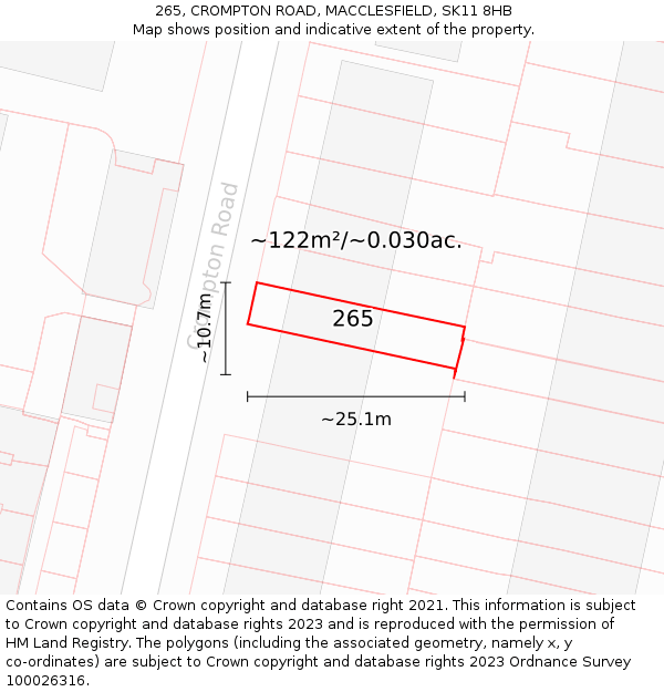 265, CROMPTON ROAD, MACCLESFIELD, SK11 8HB: Plot and title map