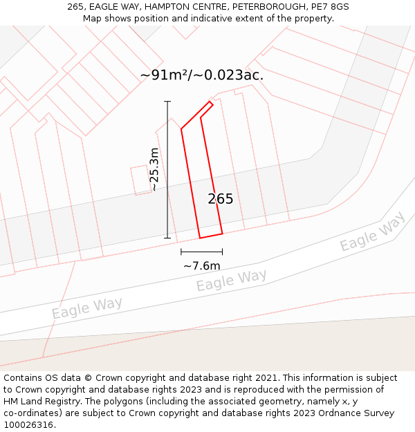 265, EAGLE WAY, HAMPTON CENTRE, PETERBOROUGH, PE7 8GS: Plot and title map