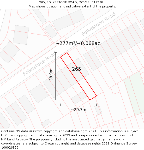 265, FOLKESTONE ROAD, DOVER, CT17 9LL: Plot and title map