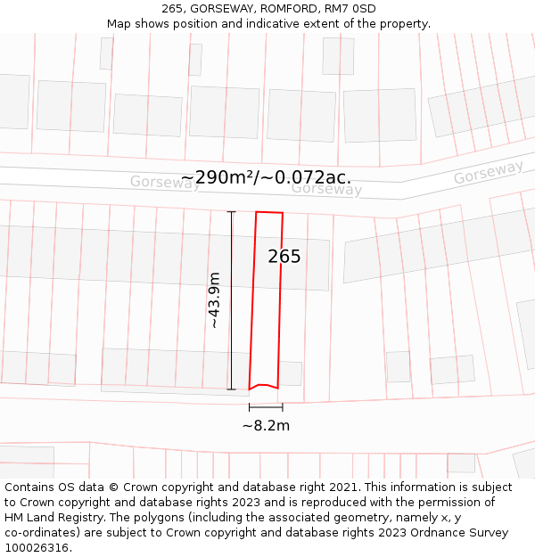 265, GORSEWAY, ROMFORD, RM7 0SD: Plot and title map