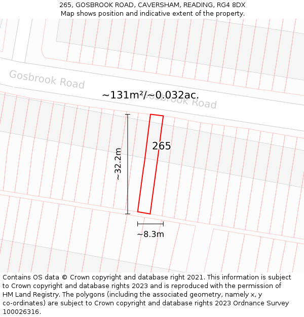 265, GOSBROOK ROAD, CAVERSHAM, READING, RG4 8DX: Plot and title map