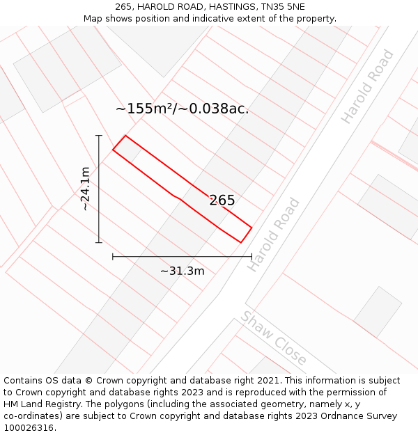 265, HAROLD ROAD, HASTINGS, TN35 5NE: Plot and title map