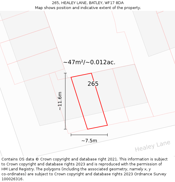 265, HEALEY LANE, BATLEY, WF17 8DA: Plot and title map