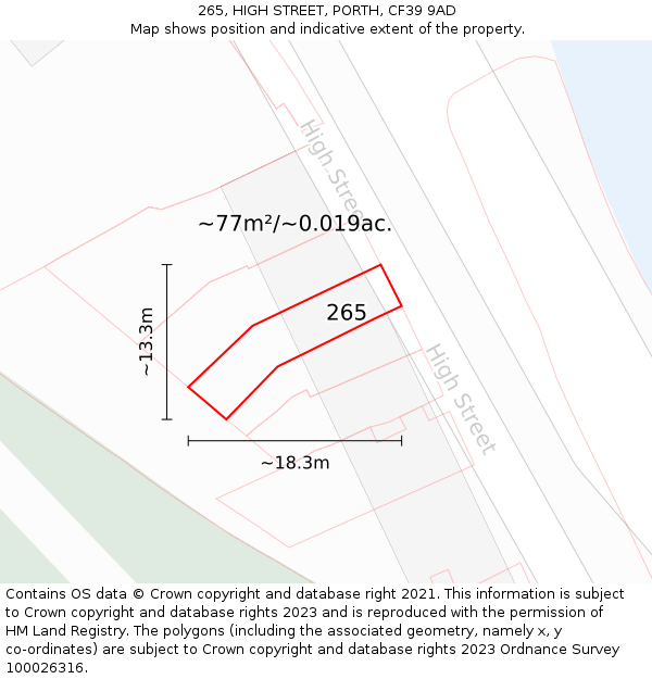 265, HIGH STREET, PORTH, CF39 9AD: Plot and title map