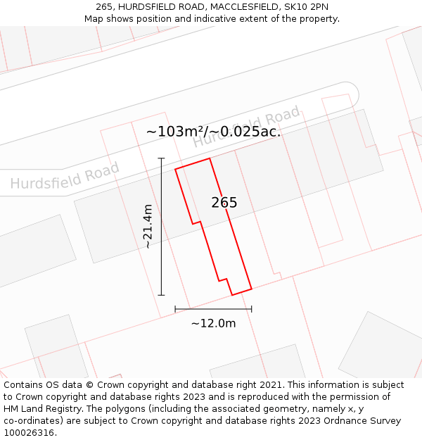 265, HURDSFIELD ROAD, MACCLESFIELD, SK10 2PN: Plot and title map