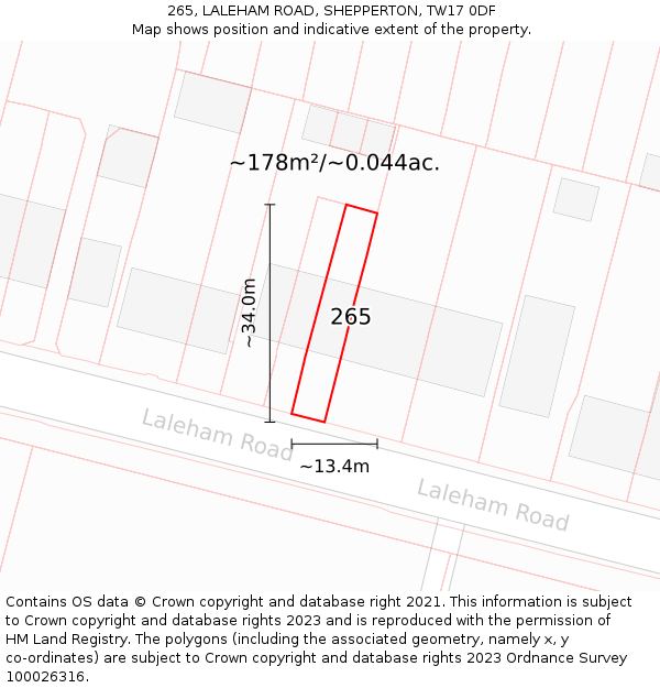 265, LALEHAM ROAD, SHEPPERTON, TW17 0DF: Plot and title map