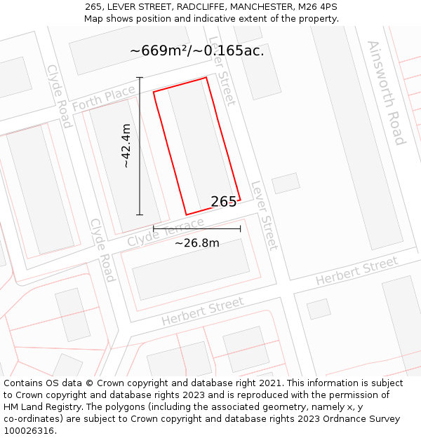 265, LEVER STREET, RADCLIFFE, MANCHESTER, M26 4PS: Plot and title map