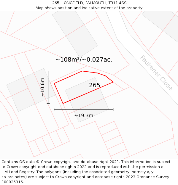 265, LONGFIELD, FALMOUTH, TR11 4SS: Plot and title map