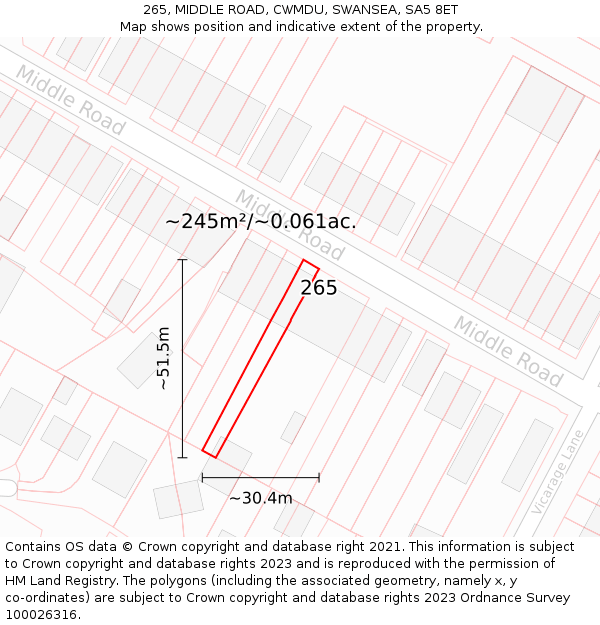 265, MIDDLE ROAD, CWMDU, SWANSEA, SA5 8ET: Plot and title map