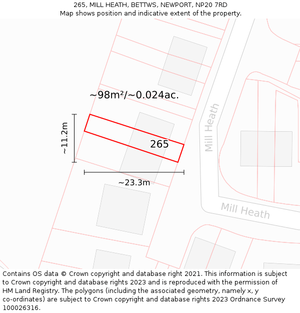 265, MILL HEATH, BETTWS, NEWPORT, NP20 7RD: Plot and title map