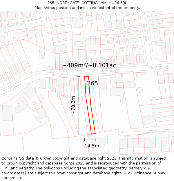 265, NORTHGATE, COTTINGHAM, HU16 5RL: Plot and title map