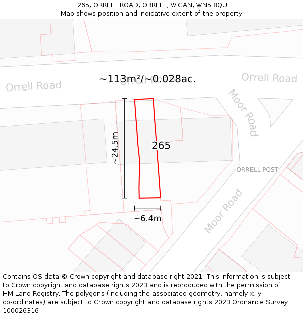 265, ORRELL ROAD, ORRELL, WIGAN, WN5 8QU: Plot and title map