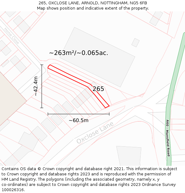 265, OXCLOSE LANE, ARNOLD, NOTTINGHAM, NG5 6FB: Plot and title map