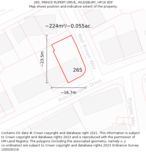 265, PRINCE RUPERT DRIVE, AYLESBURY, HP19 9DF: Plot and title map