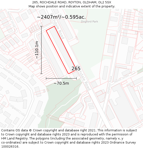 265, ROCHDALE ROAD, ROYTON, OLDHAM, OL2 5SX: Plot and title map
