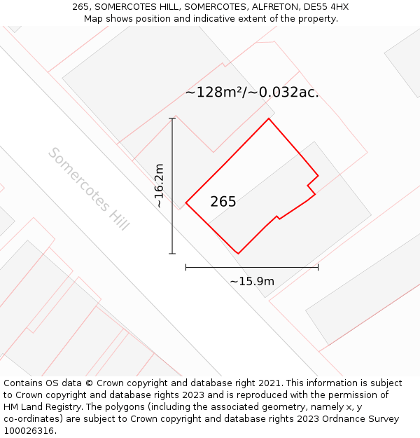 265, SOMERCOTES HILL, SOMERCOTES, ALFRETON, DE55 4HX: Plot and title map