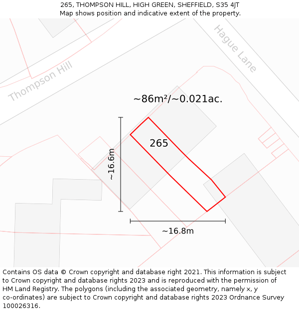 265, THOMPSON HILL, HIGH GREEN, SHEFFIELD, S35 4JT: Plot and title map