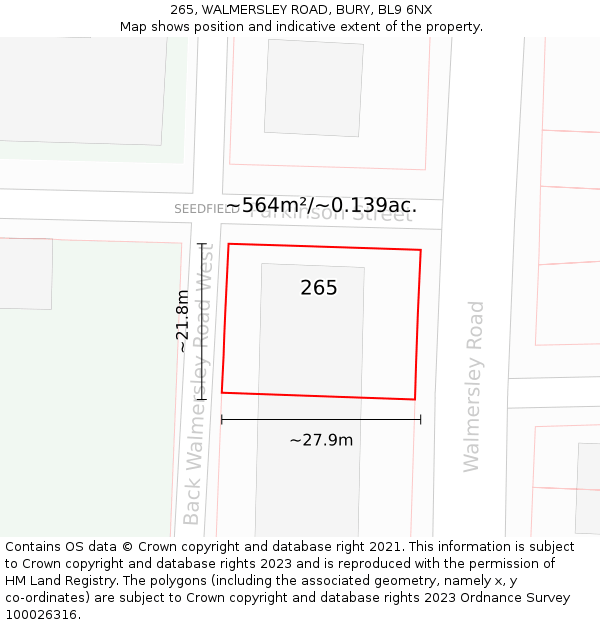 265, WALMERSLEY ROAD, BURY, BL9 6NX: Plot and title map