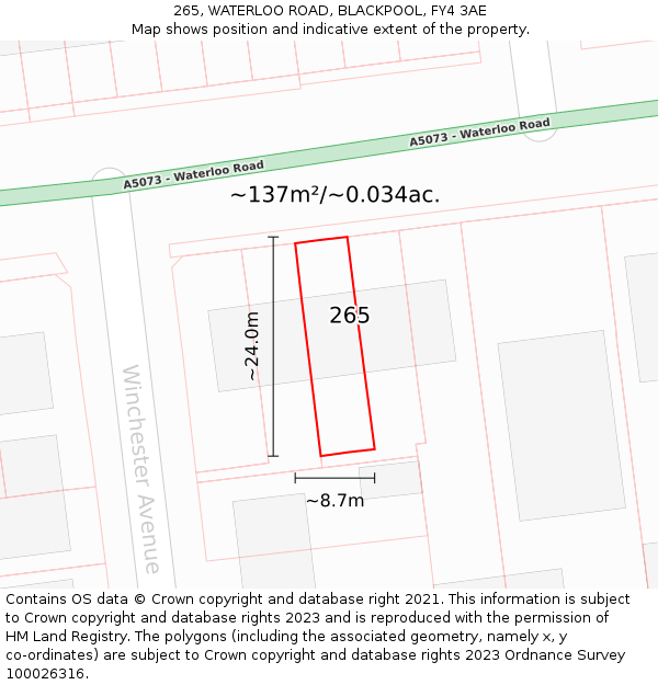 265, WATERLOO ROAD, BLACKPOOL, FY4 3AE: Plot and title map
