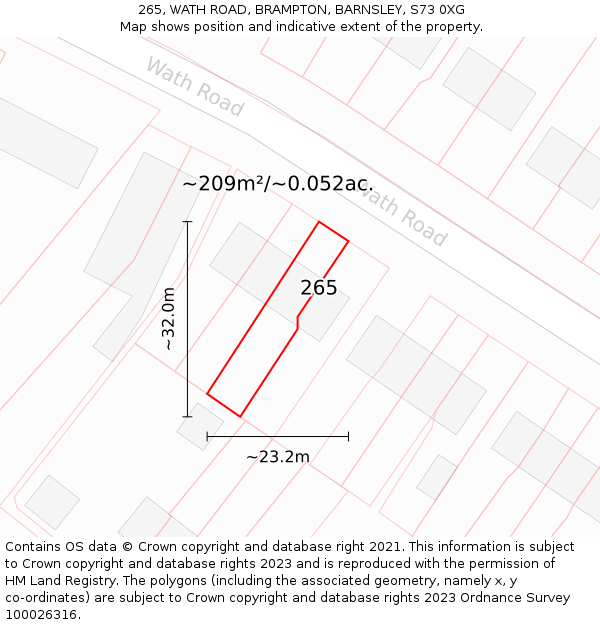 265, WATH ROAD, BRAMPTON, BARNSLEY, S73 0XG: Plot and title map