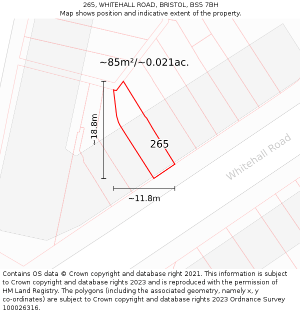265, WHITEHALL ROAD, BRISTOL, BS5 7BH: Plot and title map