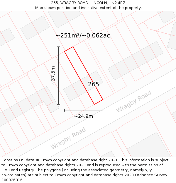 265, WRAGBY ROAD, LINCOLN, LN2 4PZ: Plot and title map