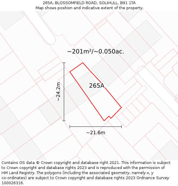 265A, BLOSSOMFIELD ROAD, SOLIHULL, B91 1TA: Plot and title map