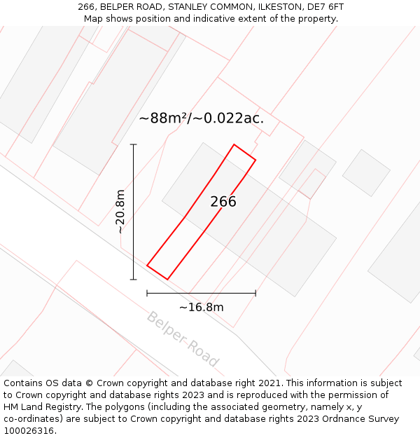 266, BELPER ROAD, STANLEY COMMON, ILKESTON, DE7 6FT: Plot and title map