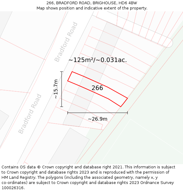 266, BRADFORD ROAD, BRIGHOUSE, HD6 4BW: Plot and title map