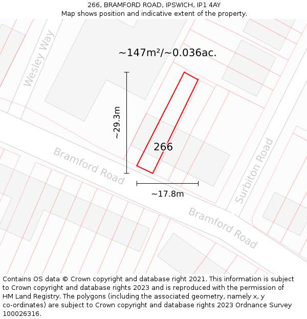 266, BRAMFORD ROAD, IPSWICH, IP1 4AY: Plot and title map