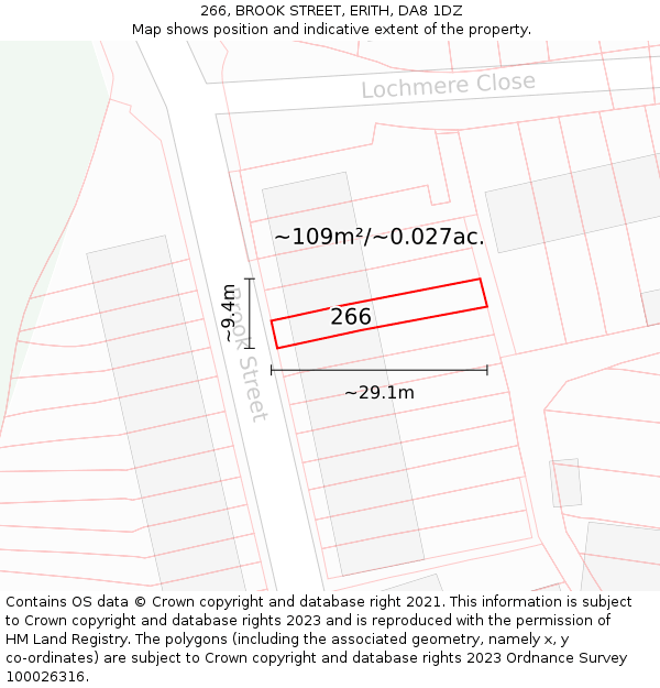 266, BROOK STREET, ERITH, DA8 1DZ: Plot and title map