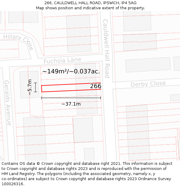 266, CAULDWELL HALL ROAD, IPSWICH, IP4 5AG: Plot and title map