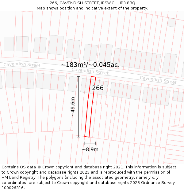 266, CAVENDISH STREET, IPSWICH, IP3 8BQ: Plot and title map