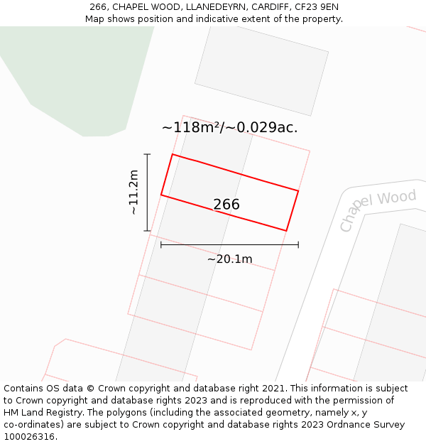 266, CHAPEL WOOD, LLANEDEYRN, CARDIFF, CF23 9EN: Plot and title map