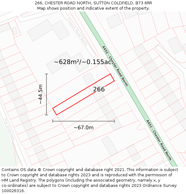 266, CHESTER ROAD NORTH, SUTTON COLDFIELD, B73 6RR: Plot and title map