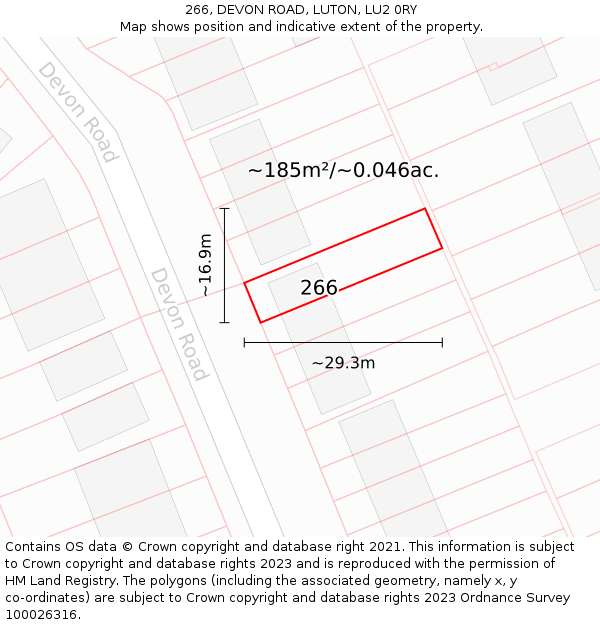 266, DEVON ROAD, LUTON, LU2 0RY: Plot and title map