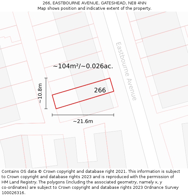 266, EASTBOURNE AVENUE, GATESHEAD, NE8 4NN: Plot and title map