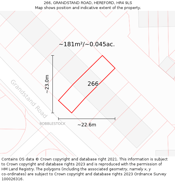 266, GRANDSTAND ROAD, HEREFORD, HR4 9LS: Plot and title map