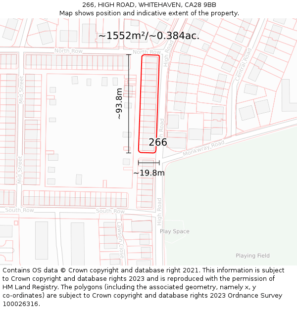 266, HIGH ROAD, WHITEHAVEN, CA28 9BB: Plot and title map