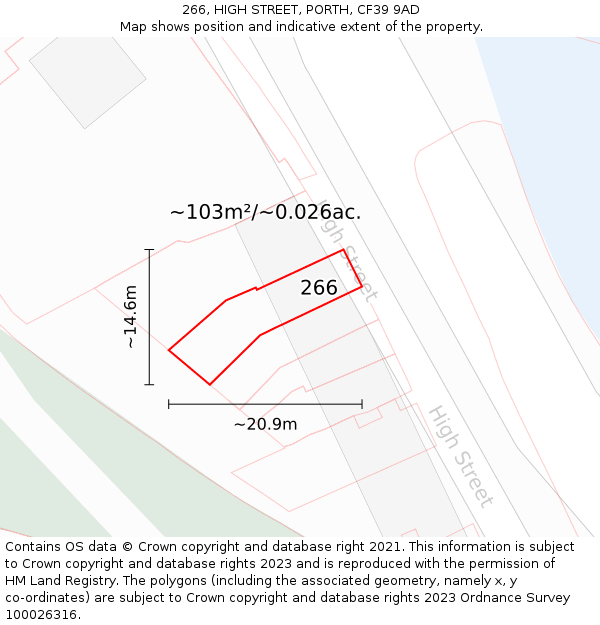 266, HIGH STREET, PORTH, CF39 9AD: Plot and title map
