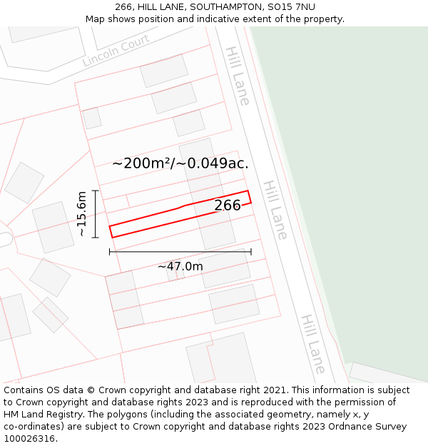 266, HILL LANE, SOUTHAMPTON, SO15 7NU: Plot and title map