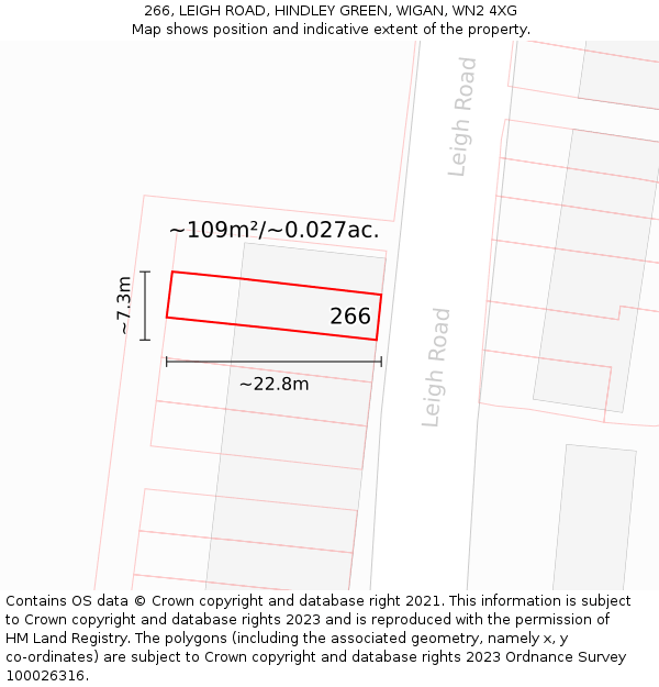 266, LEIGH ROAD, HINDLEY GREEN, WIGAN, WN2 4XG: Plot and title map